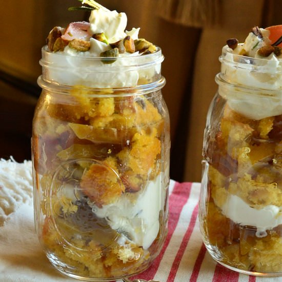 Cornmeal Cake and Rosemary Pears