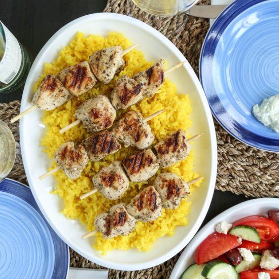 Chicken Souvlaki with Golden Rice