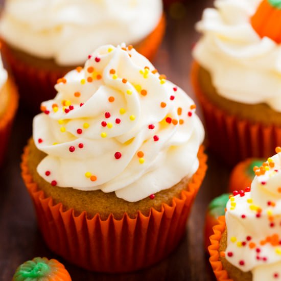 Pumpkin Cupcakes with Cream Cheese