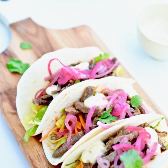 Korean Beef Tacos with Garlic Aoli