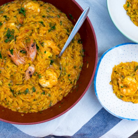 Orzo Risotto With Shrimp & Saffron