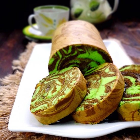 Pandan Chocolate Marble Swiss Roll