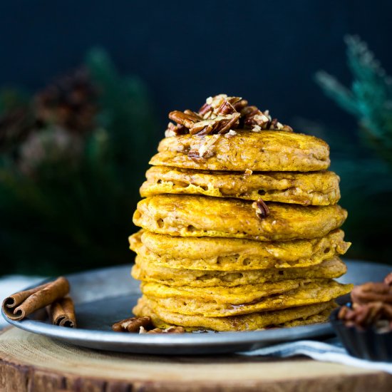 Pumpkin Pancakes with Pecan Syrup