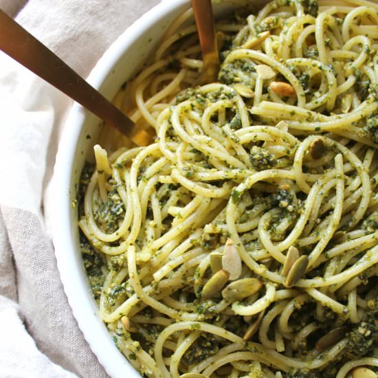 Vegan Pumpkin Seed Pesto Pasta