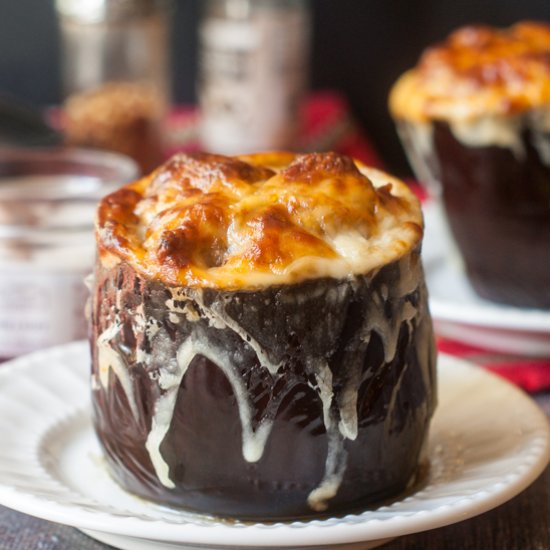 Sausage Stuffed Eggplant Bowls