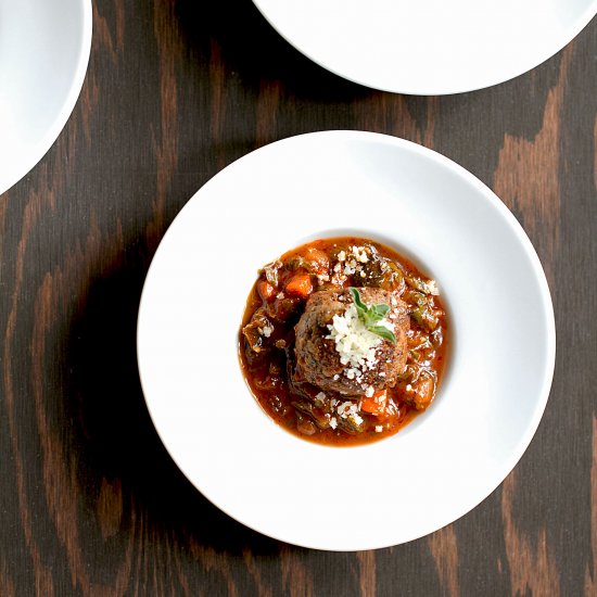 Meatballs with Braised Beet Greens