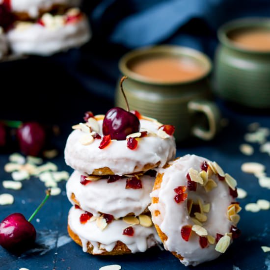 Baked Cherry Bakewell Doughnuts