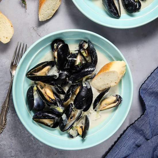 Creamy Apple Cider Mussels