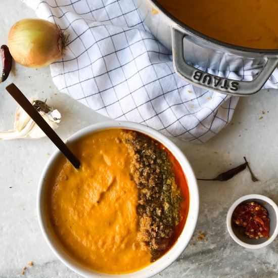 Carrot Ginger Soup with Pesto