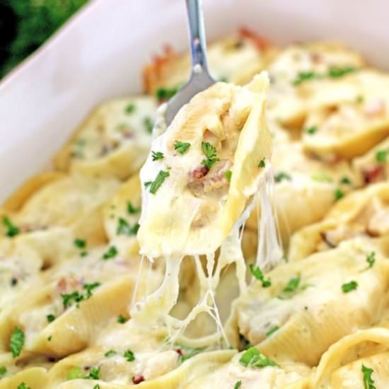 Cheesy Chicken Bacon Alfredo Shells