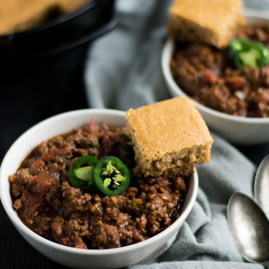 Paleo Sausage Chili & Cornbread