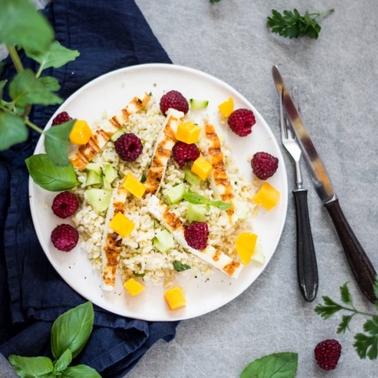 Bulgur with Grilled Halloumi Cheese