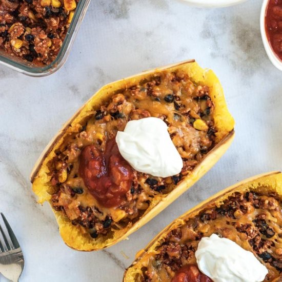 Chicken Taco Spaghetti Squash Boats