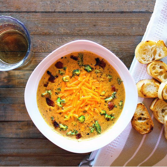 Easy Broccoli Cheddar Soup + Bacon