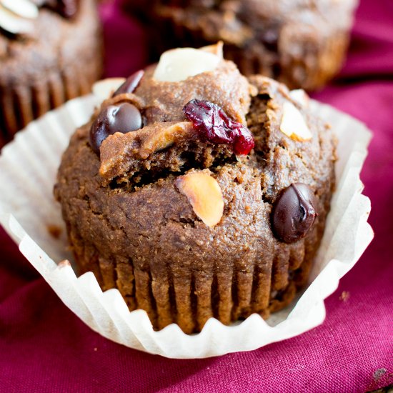 Chocolate Cranberry Banana Muffins