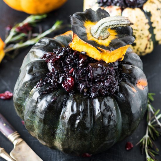 Vegan Black Risotto Stuffed Pumpkin