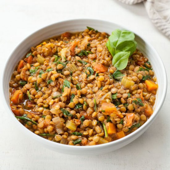 Tomato Basil Veggie Lentil Soup