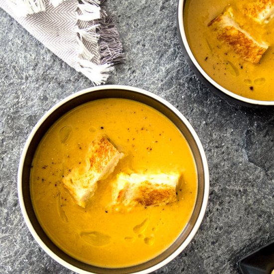 Pumpkin Soup with Brie Croutons