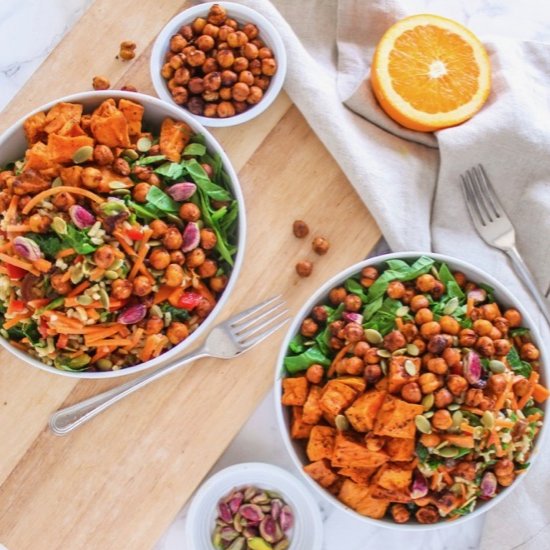 Crispy Harissa Chickpea Power Bowls