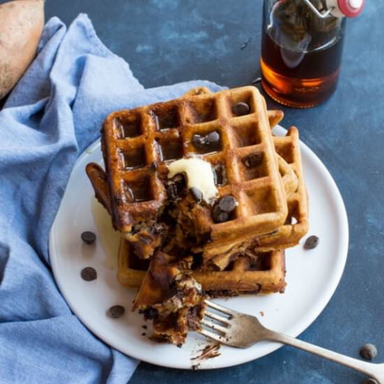 Sweet Potato Chocolate Chip Waffles