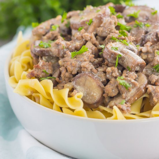 One Pan Beef Stroganoff