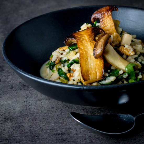 Spinach Mushroom and Walnut Risotto