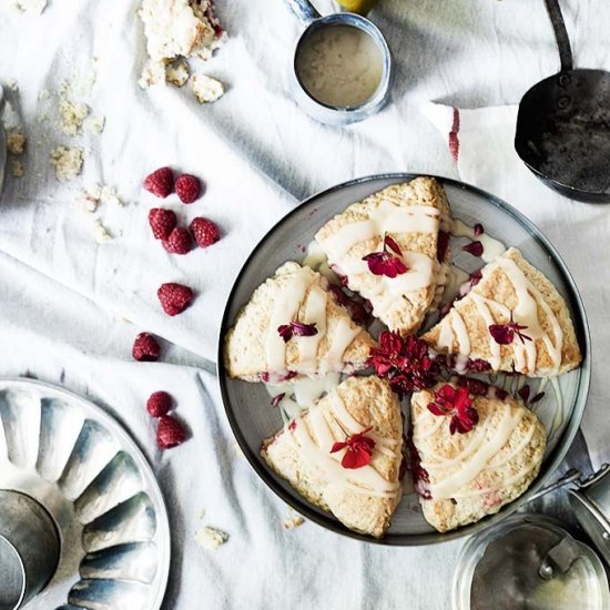 Raspberry Scones with Lemon Glaze