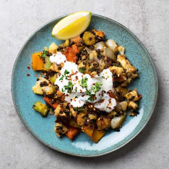 Halloumi Scramble with Lentils