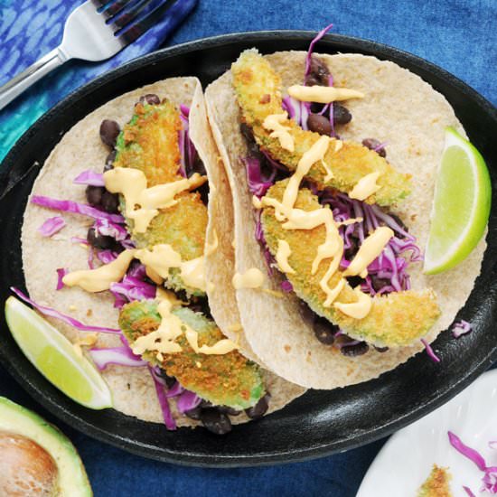 Fried Avocado Black Bean Tacos