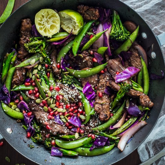 Crispy Pomegranate Beef Stir Fry