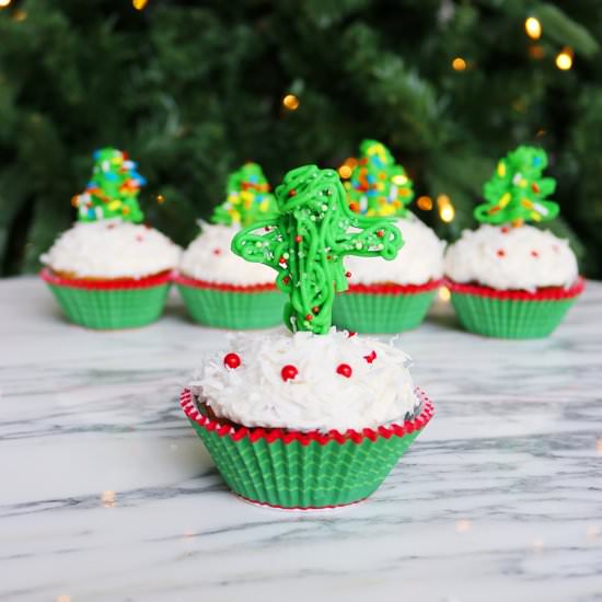 Cactus + Christmas Tree Cupcakes