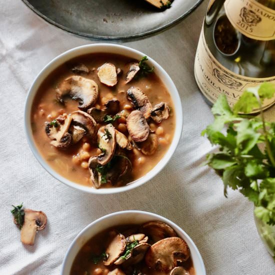 Lentil Soup with Sauteed Mushrooms