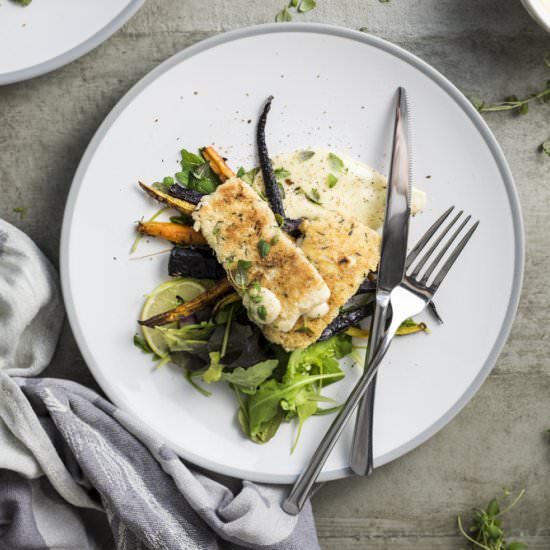 Crumbed Fish with Hollandaise Sauce