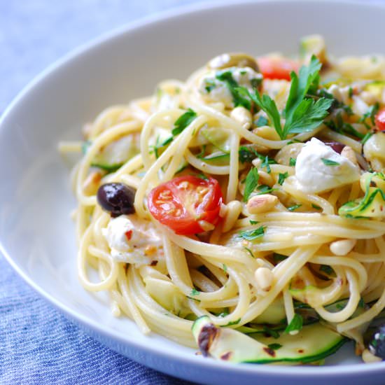 Courgette, olive and feta pasta