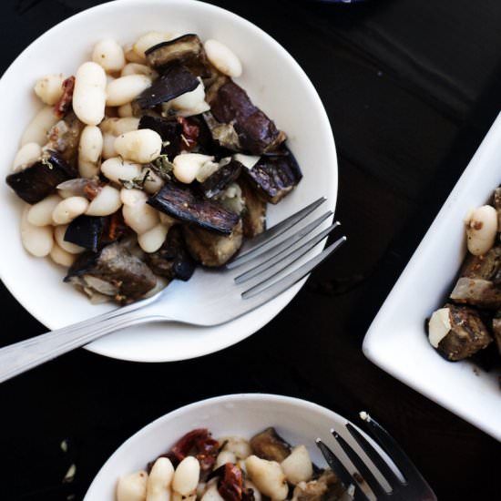 White Bean + Roasted Eggplant Salad