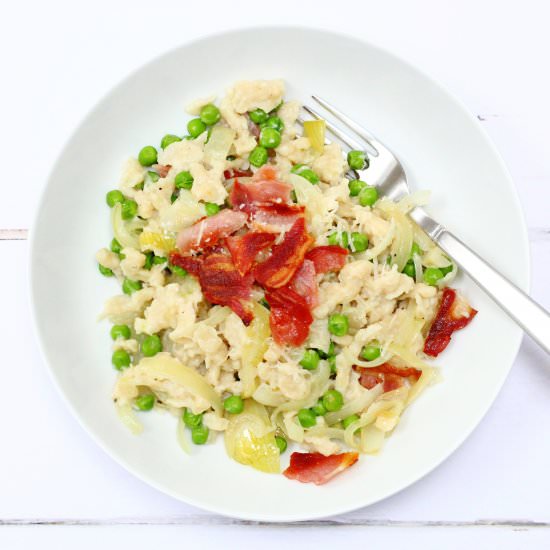 Spaetzle with Bacon and Peas