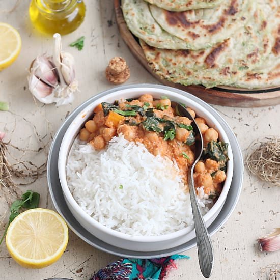 Chick pea and spinach curry