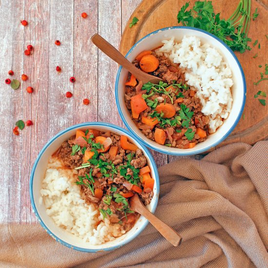 Ground Beef Bolognese Sauce on Rice