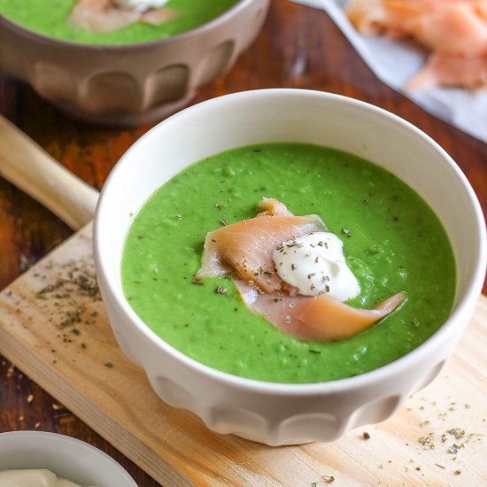 Green Pea Soup with Smoked Salmon