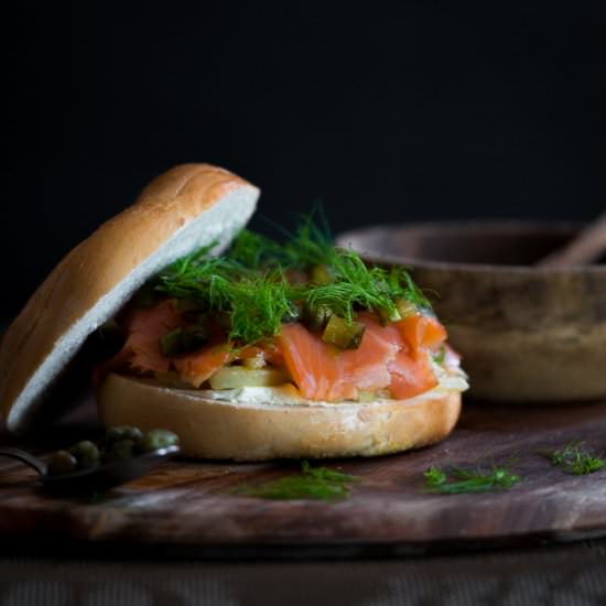 Bagel Burger with Smoked Trout