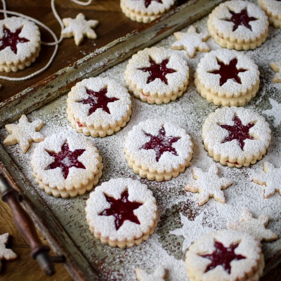 Festive Strawberry Jam Linzer Cookies