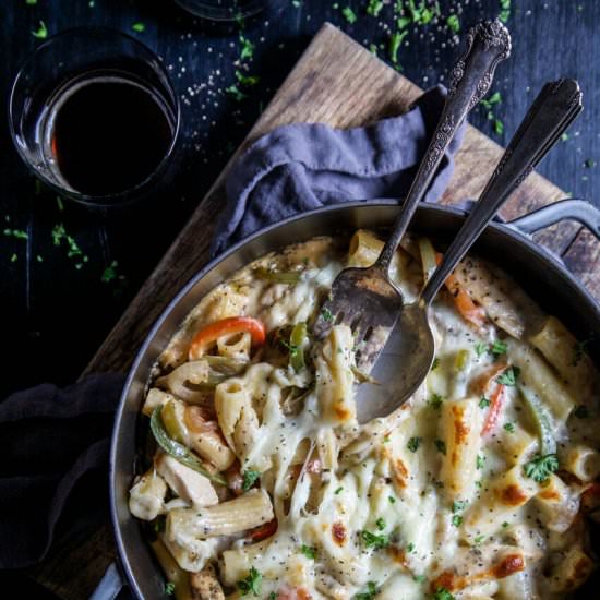 Chicken Cheesesteak Baked Ziti