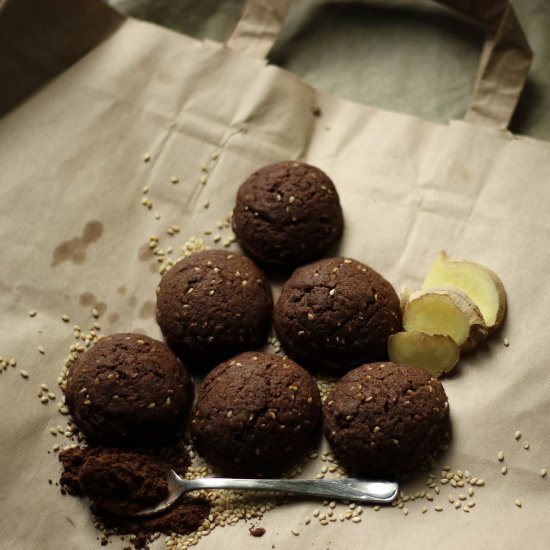 Cocoa, Ginger & Sesame Cookies