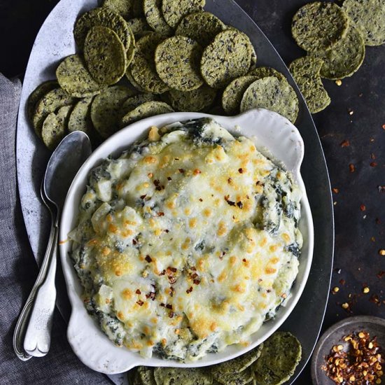 Warm Cheesy Garlic and Kale Dip