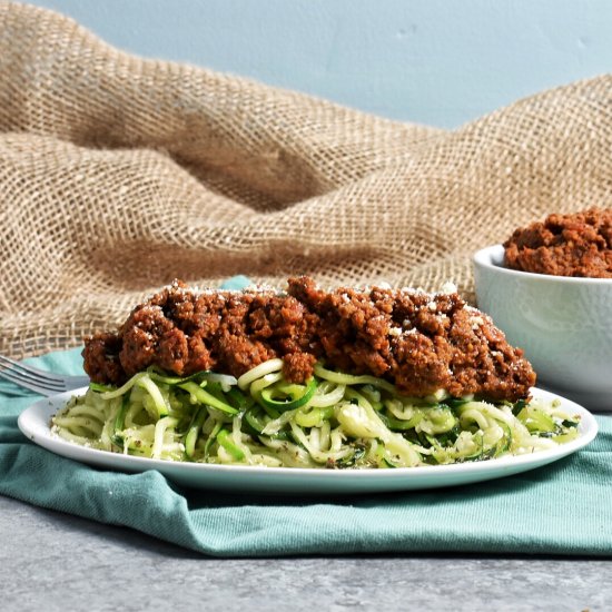 Zoodles w/ Black Bean “Meat” Sauce