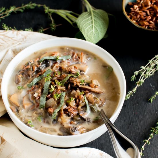 Vegan Mushroom Red Rice Soup