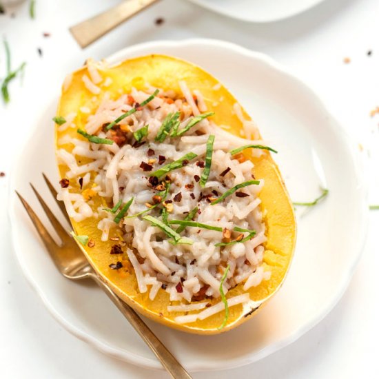 Vegetarian Spaghetti Squash Boats