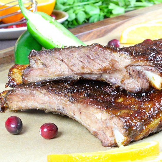 Sticky Cranberry Orange Glazed Pork Ribs