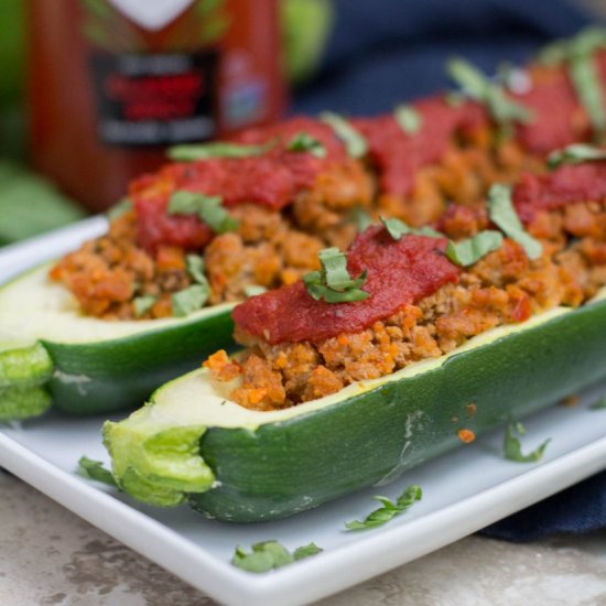 Turkey Bolognese Stuffed Zucchini