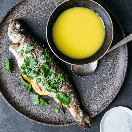 Crispy Whole Fish w Citrus & Herbs